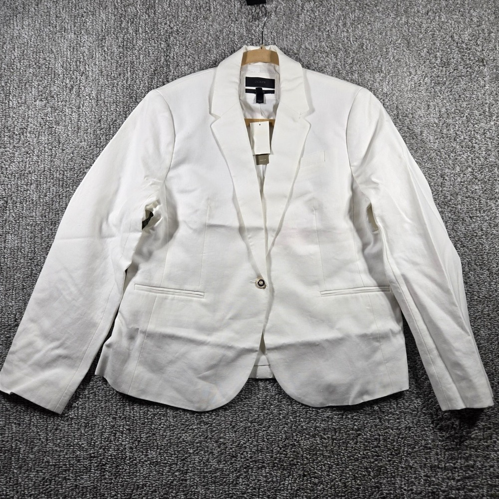 J.Crew Campbell Blazer White Linen Nautical Crest Button Coastal Womens 16